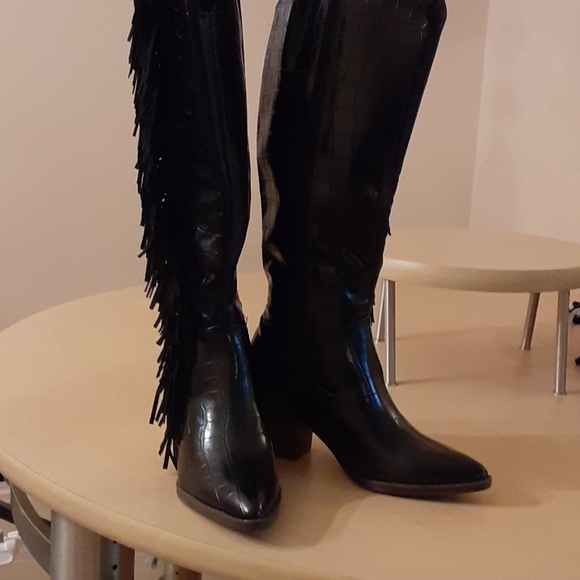 Gothabilly Cowgirl Boots Western Leather Fringe Crocodile Alligator Stevie Nicks - Picture 6 of 10